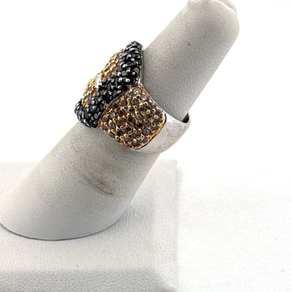 Estate Sterling Silver 925 Buckle Ring Black White CZ Two-Tone Size 6 Vintage - Picture 4 of 8